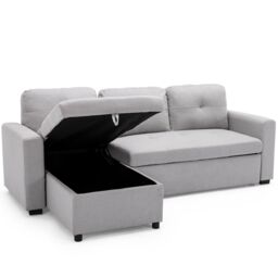 More4Homes Newport Fabric Corner 3 Seater Sofa Bed w Storage Left or Right Side in Light Grey - thumbnail 4
