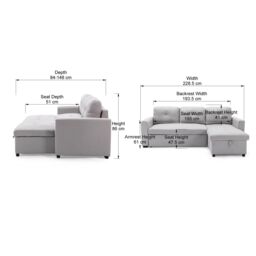 More4Homes Newport Fabric Corner 3 Seater Sofa Bed w Storage Left or Right Side in Light Grey - thumbnail 7