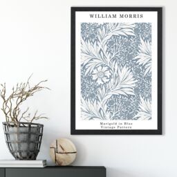 ARTZE William Morris Marigold in Blue / Black Frame / SIZE: A4 in Mid Blue - thumbnail 1