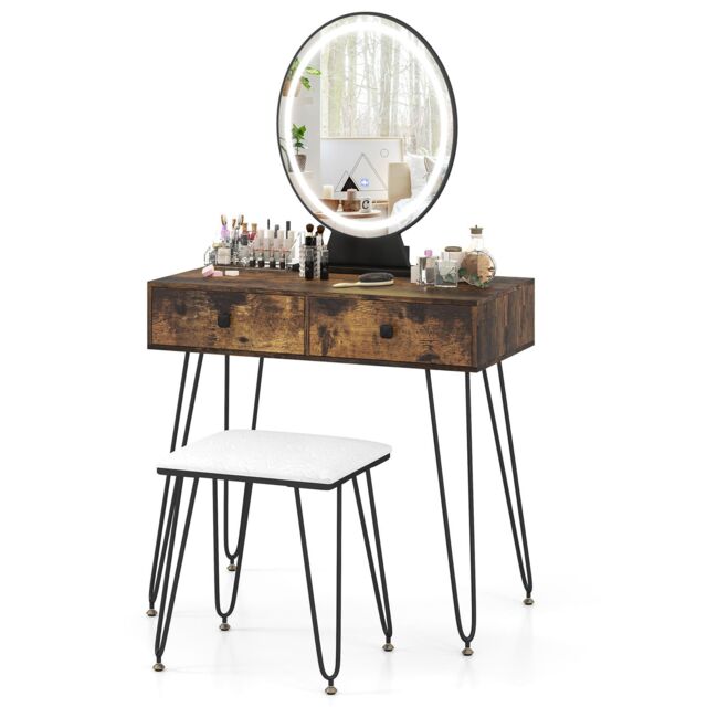 Costway Vanity Set Makeup Dressing Table w/ Soft Cushioned Stool & Mirror in Brown - image 1