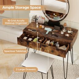 Costway Vanity Set Makeup Dressing Table w/ Soft Cushioned Stool & Mirror in Brown - thumbnail 3