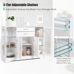 Costway Kitchen Buffet Server Sideboard Wooden Storage Cupboard Cabinet-White in White - thumbnail 5