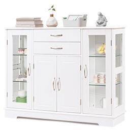Costway Kitchen Buffet Server Sideboard Wooden Storage Cupboard Cabinet-White in White