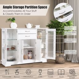 Costway Kitchen Buffet Server Sideboard Wooden Storage Cupboard Cabinet-White in White - thumbnail 3