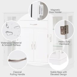 Costway Kitchen Buffet Server Sideboard Wooden Storage Cupboard Cabinet-White in White - thumbnail 4