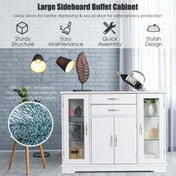 Costway Kitchen Buffet Server Sideboard Wooden Storage Cupboard Cabinet-White in White - thumbnail 6