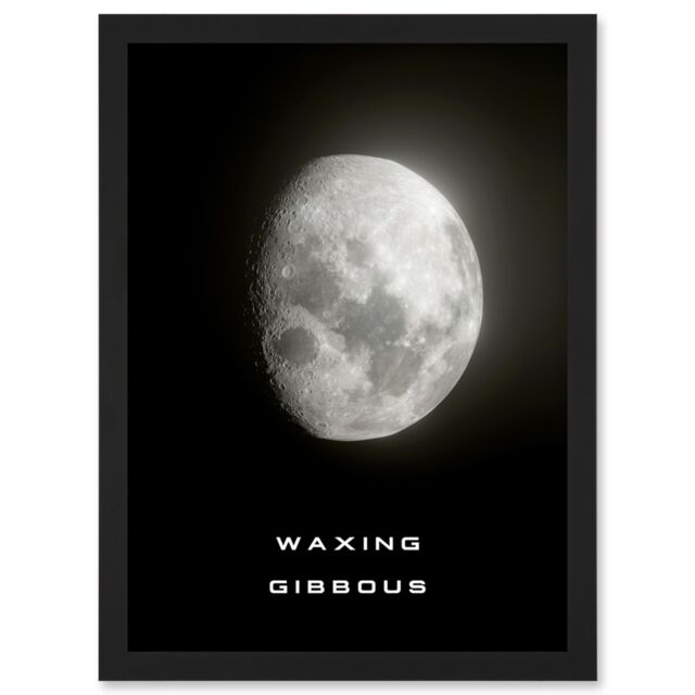 Artery8 Phases of the Moon Astronomy Waxing Gibbous Lunar Space Poster Artwork Framed Wall Art Print A4 in Black - image 1