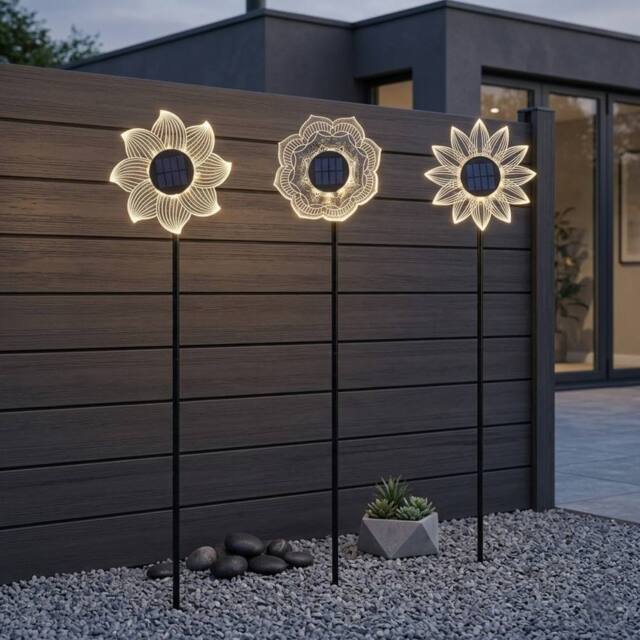 Garden Greatness Lunaria Triple Bloom Solar Stake Lights - image 1