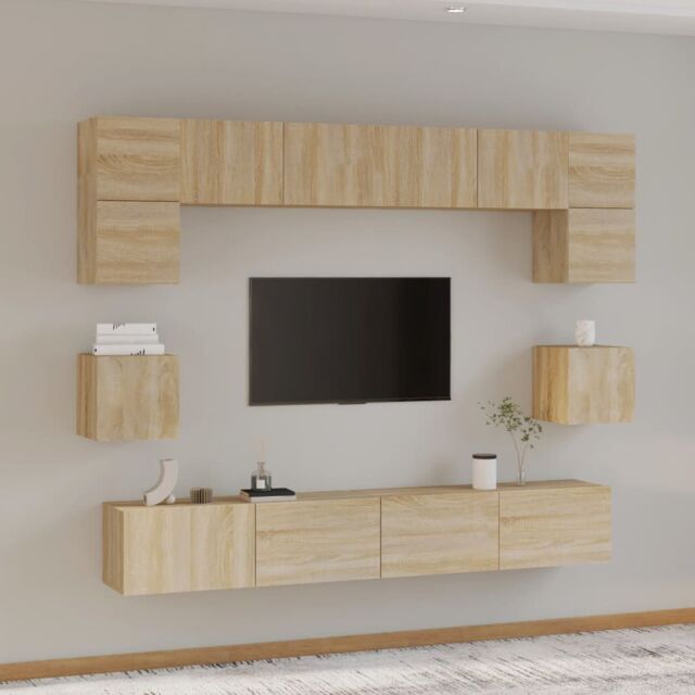 Berkfield Home 8 Piece TV Cabinet Set Sonoma Oak Engineered Wood in Brown - image 1
