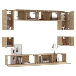 Berkfield Home 8 Piece TV Cabinet Set Sonoma Oak Engineered Wood in Brown - thumbnail 4