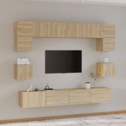 Berkfield Home 8 Piece TV Cabinet Set Sonoma Oak Engineered Wood in Brown - thumbnail 1