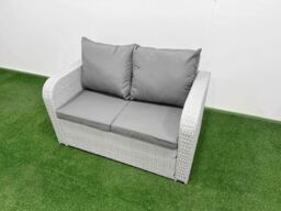 Fimous 7 Seater PE Rattan Wicker Garden Furniture Patio Conservatory Sofa Set w/ Rectangular Coffee Table 3 Seater Sofa Love Sofa 2 Stools Side Table - thumbnail 5