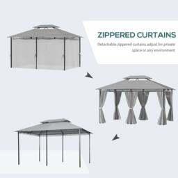 OUTSUNNY 4m x 3(m) Outdoor 2-Tier Steel Frame Gazebo w/ Curtains Outdoor Garden in Dark Grey - thumbnail 5