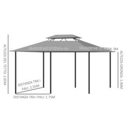 OUTSUNNY 4m x 3(m) Outdoor 2-Tier Steel Frame Gazebo w/ Curtains Outdoor Garden in Dark Grey - thumbnail 3