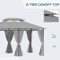 OUTSUNNY 4m x 3(m) Outdoor 2-Tier Steel Frame Gazebo w/ Curtains Outdoor Garden in Dark Grey - thumbnail 4