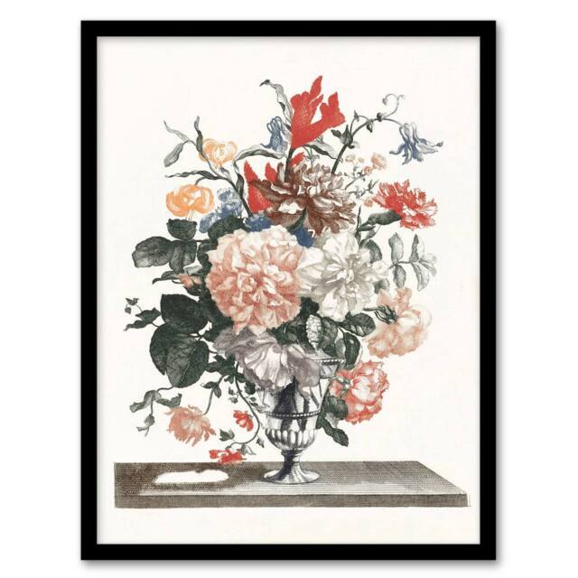 Artery8 Flower Bouquet In A Glass Vase Johan Teyler Framed Wall Art Print in White - Size: A4 - image 1
