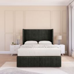 "Sloomy Melbourne Dumfries Wingback Bed Set, No Drawers & 54"" Floor Standing Headboard in Black - Size: Single" - thumbnail 1