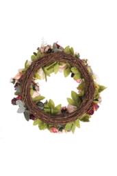 Garden Sanctuary 45cm Artificial Peony Mixed Flowers Wreath with Rattan Base - thumbnail 3