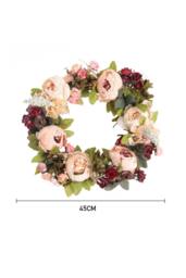 Garden Sanctuary 45cm Artificial Peony Mixed Flowers Wreath with Rattan Base - thumbnail 4