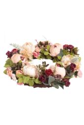 Garden Sanctuary 45cm Artificial Peony Mixed Flowers Wreath with Rattan Base - thumbnail 2