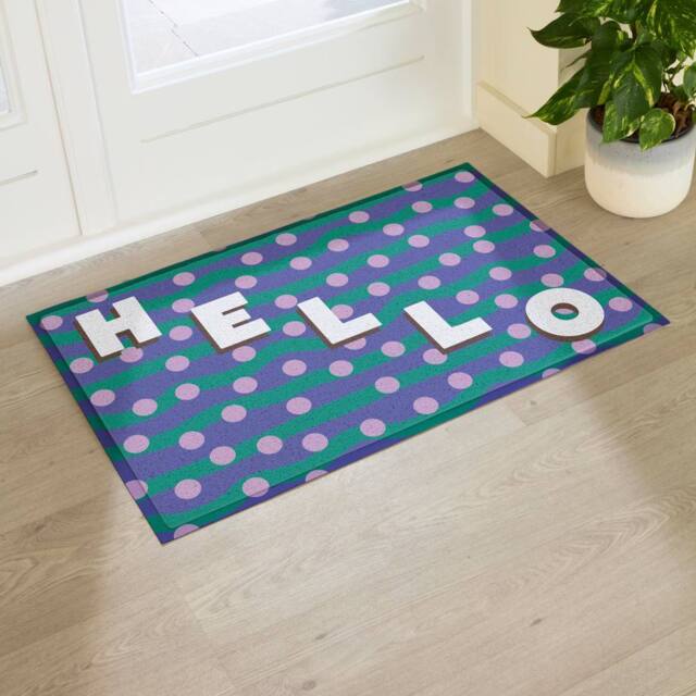 Artsy Mats Elizabeth Olwen Hello Dots Indoor/Outdoor Doormat (90x60cm) in Blue - Size: 60 x 90 cm - image 1