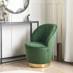 Wyld and Coco Green Velvet Round Tub Armchair with Gold Metal Base - thumbnail 1