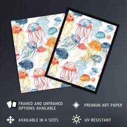 "Artery8 Jellyfish Blue Pink Orange Bright Watercolour Framed Wall Art - Size: W12"" x H16""" - thumbnail 2