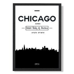 ARTZE Chicago Black & White City Skyline Framed Print SIZE: A2 with Black Frame - Size: A4 - thumbnail 1
