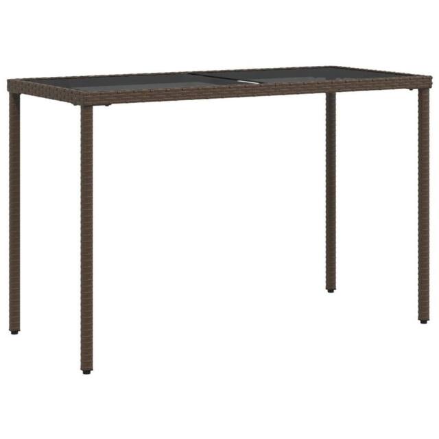 Berkfield Home Garden Table with Glass Top Brown 115x54x74 cm Poly Rattan - Size: 115 x 54 x 74 cm - image 1