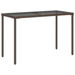 Berkfield Home Garden Table with Glass Top Brown 115x54x74 cm Poly Rattan - Size: 115 x 54 x 74 cm - thumbnail 6