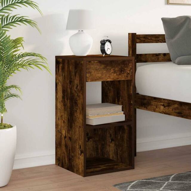 Berkfield Home Durable Bedside Cabinet with Drawer Smoked Oak 35x34x66.5 cm in Brown