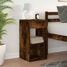 Berkfield Home Durable Bedside Cabinet with Drawer Smoked Oak 35x34x66.5 cm in Brown - thumbnail 1
