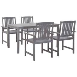 Berkfield Home Durable 5 Piece Outdoor Dining Set Grey Solid Acacia Wood - thumbnail 2