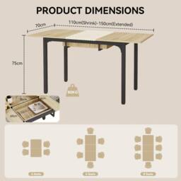 Nordara Extendable Wood Dining Table, Modern Kitchen Table for 8 People in Brown - thumbnail 2