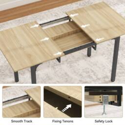 Nordara Extendable Wood Dining Table, Modern Kitchen Table for 8 People in Brown - thumbnail 4