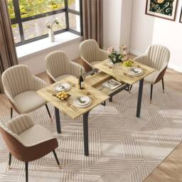 Nordara Extendable Wood Dining Table, Modern Kitchen Table for 8 People in Brown - thumbnail 1
