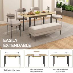 Nordara Extendable Wood Dining Table, Modern Kitchen Table for 8 People in Brown - thumbnail 3