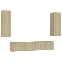 Berkfield Home 4 Piece TV Cabinet Set Sonoma Oak Engineered Wood in Brown - thumbnail 2