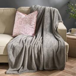OHS Luxury Large Waffle Honeycomb Mink Warm Throw in Mid Grey - Size: 125 cm x 150 cm - thumbnail 1