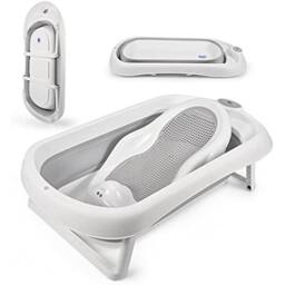 Fimous Foldable Baby Bath Tub Non-Slip Kids Bathing Shower for Toddler Child in White - thumbnail 1