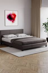 HD Designs Lisbon King Size Faux Leather Bed Frame UKFR Fabric in Brown - thumbnail 1