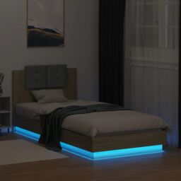 Berkfield Home Bed Frame with LED without Mattress Sonoma Oak 90x200 cm in Brown - thumbnail 4