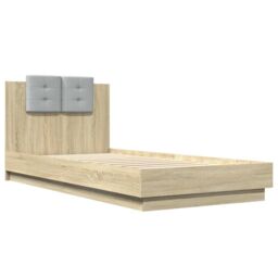 Berkfield Home Bed Frame with LED without Mattress Sonoma Oak 90x200 cm in Brown - thumbnail 3