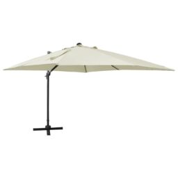 Berkfield Home Cantilever Umbrella with Pole & LED Lights Sand 300 cm in Beige