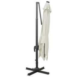 Berkfield Home Cantilever Umbrella with Pole & LED Lights Sand 300 cm in Beige - thumbnail 5