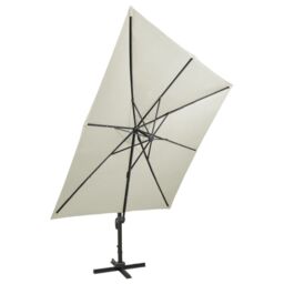Berkfield Home Cantilever Umbrella with Pole & LED Lights Sand 300 cm in Beige - thumbnail 2