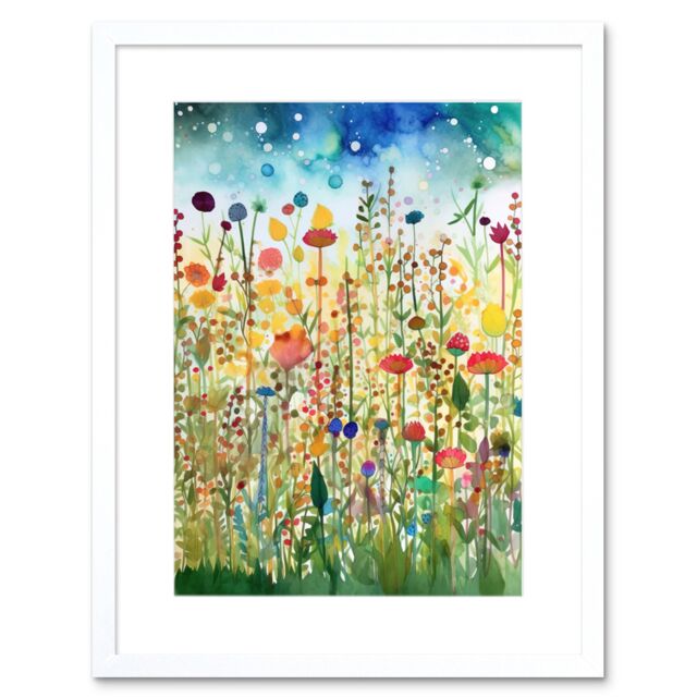 "Artery8 Wall Art Print Wildflower Meadow Folk Artwork Framed 9X7 Inch in White - Size: W7"" x H9""" - image 1