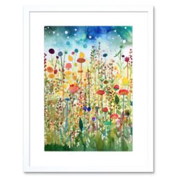 "Artery8 Wall Art Print Wildflower Meadow Folk Artwork Framed 9X7 Inch in White - Size: W7"" x H9""" - thumbnail 1