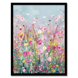"Artery8 Delicate Wildflower Field Floral Painting Framed Art Print - Size: W12"" x H16""" - thumbnail 1