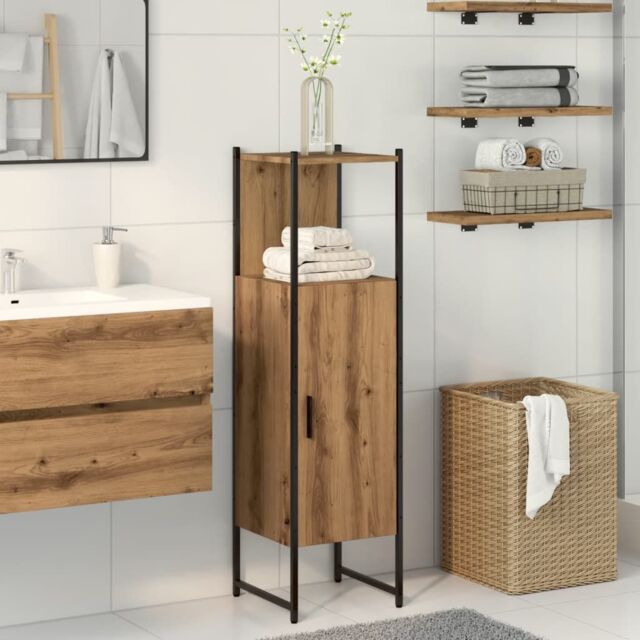 Berkfield Home Bathroom Cabinet Artisan Oak 33x33x120.5 cm Engineered Wood in Brown - image 1